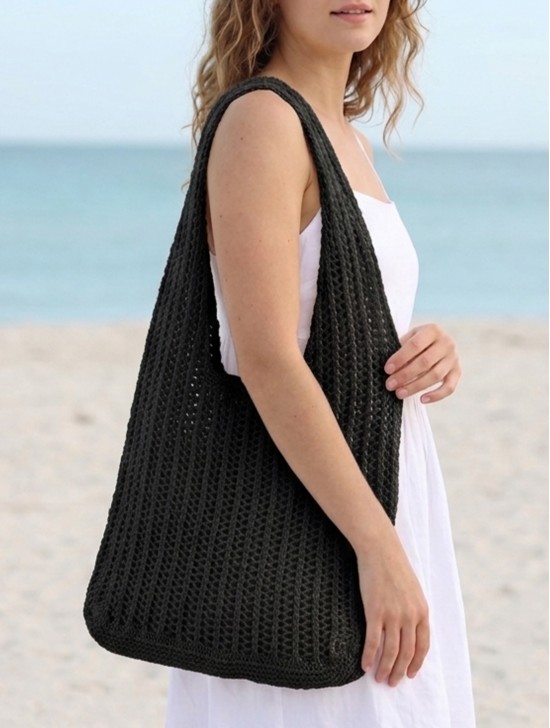 Solid Color Crochet Beach Tote Bag Solid Color Crochet Beach Tote Bag